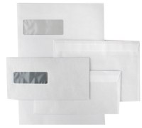 Aploksnes DL HK, E65, 110 x 220 mm, ar logu 30 x 90mm, 75g, baltas, 1000 gab./iepak.