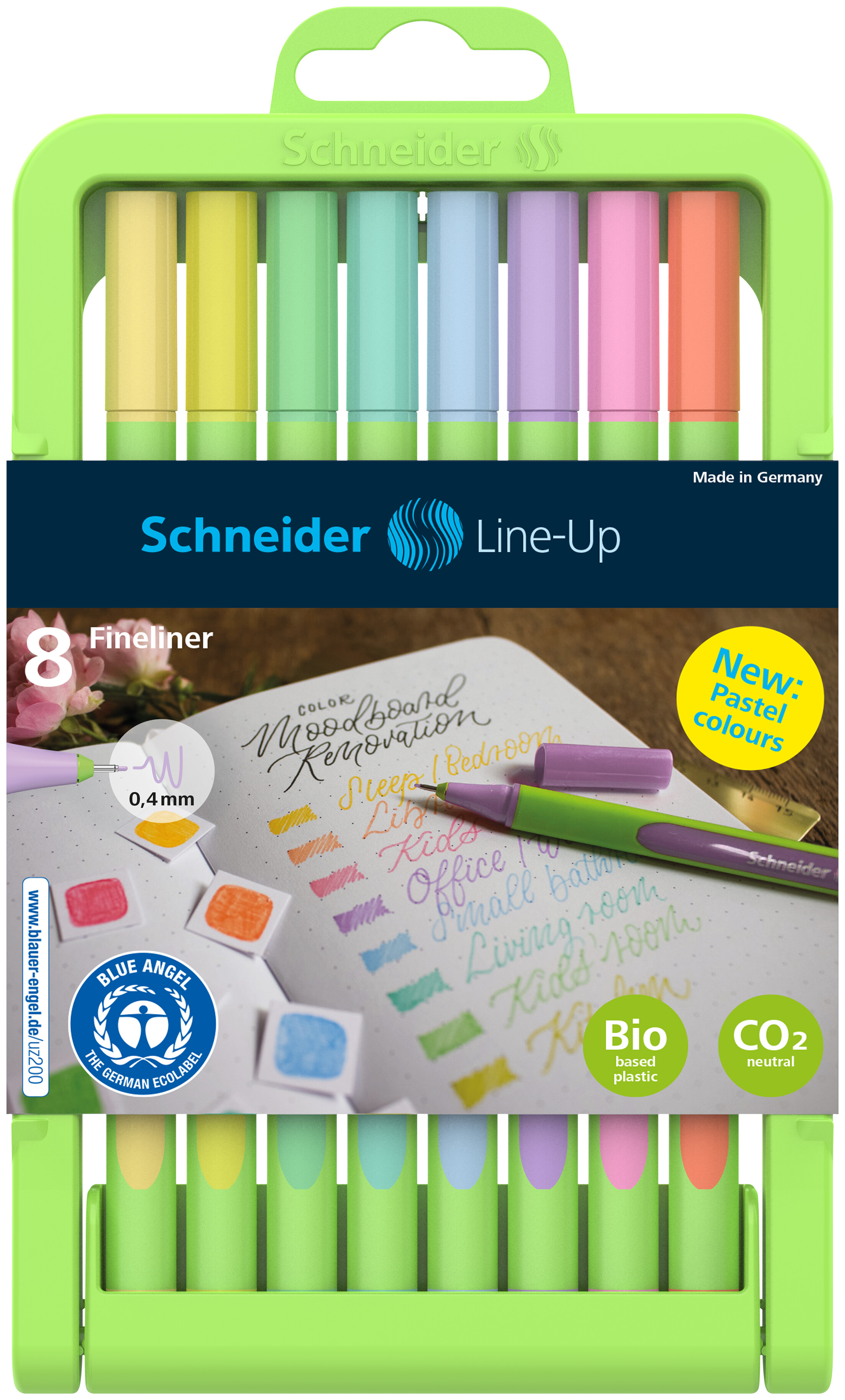 Flomasterveida pildspalva SCHNEIDER Line-Up 0,4 Pastel asso. Regulējams penāļa statīvs  8 gab