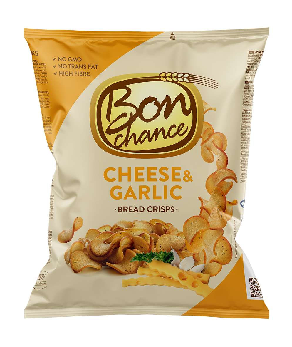Maizes grauzdiņi BON CHANCE ar sieru un ķiplokiem , 120 g