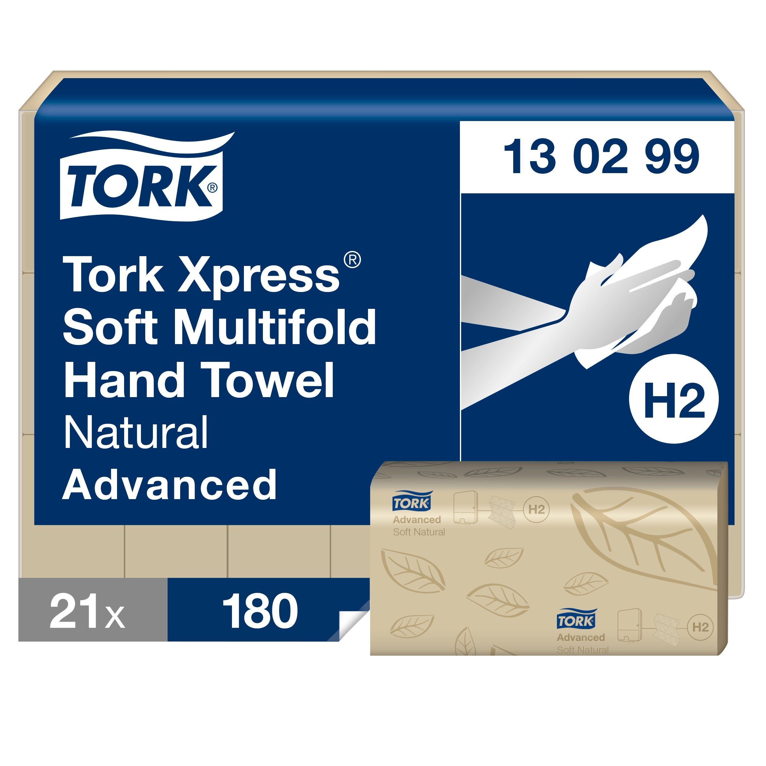 Papīra dvieļi TORK H2 dabiskas krāsas, 2 slāņi, 180 salvetes, 130299