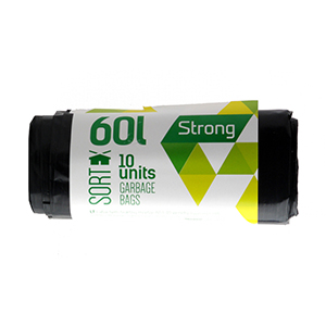 Atkritumu maisi SORTEX, tilpums 60 L, 10 gab., 30 mkr, melni, LDPE, 60 x 75 cm