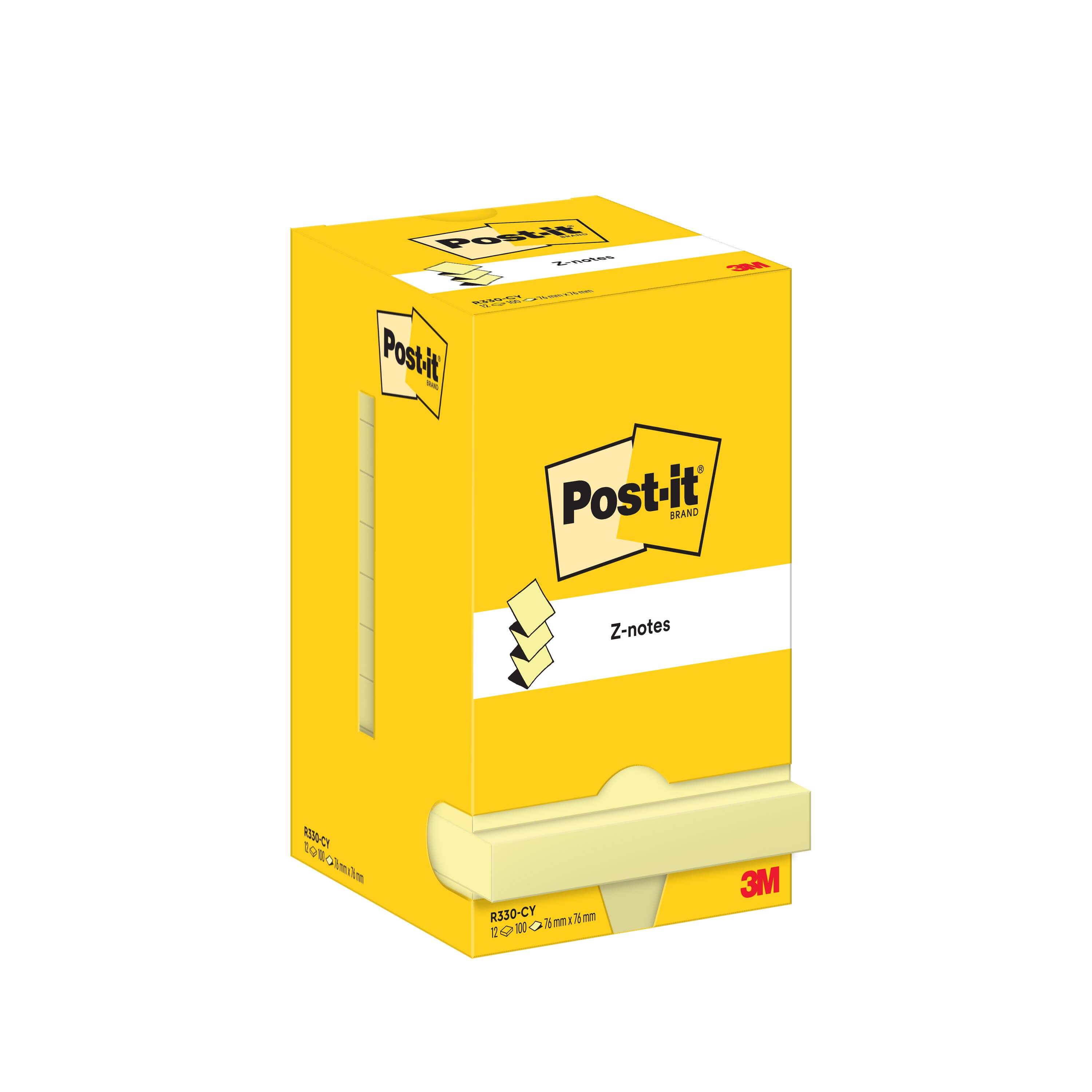 Piezīmju līmlapiņas Post-it Z-Notes, 76 x 76 mm, 12 gab./iepak., kanāriju dzeltens