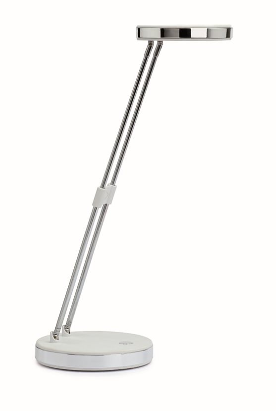 Galda lampa MAULpuck, LED spuldze, apaļa,  balta
