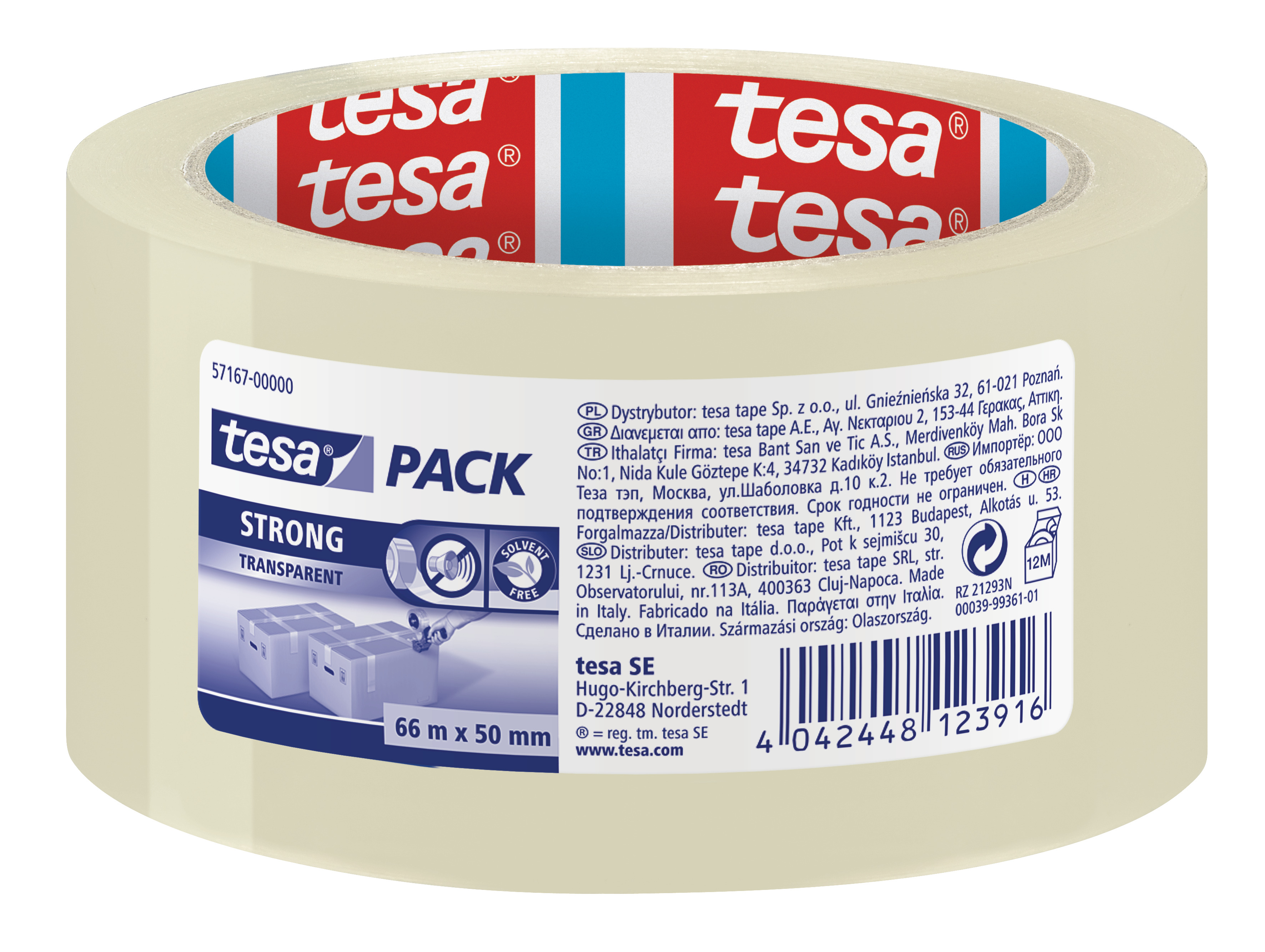 Iepakošanas līmlente tesa® Strong, caurspīdīga, 66m x 50mm