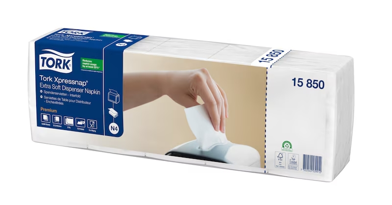 Salvetes dozatoram TORK PREMIUM XPRESSNAP EXTRA SOFT, 2 sl., 200 salvetes, 21.6 x 16.5 cm, baltā krāsā