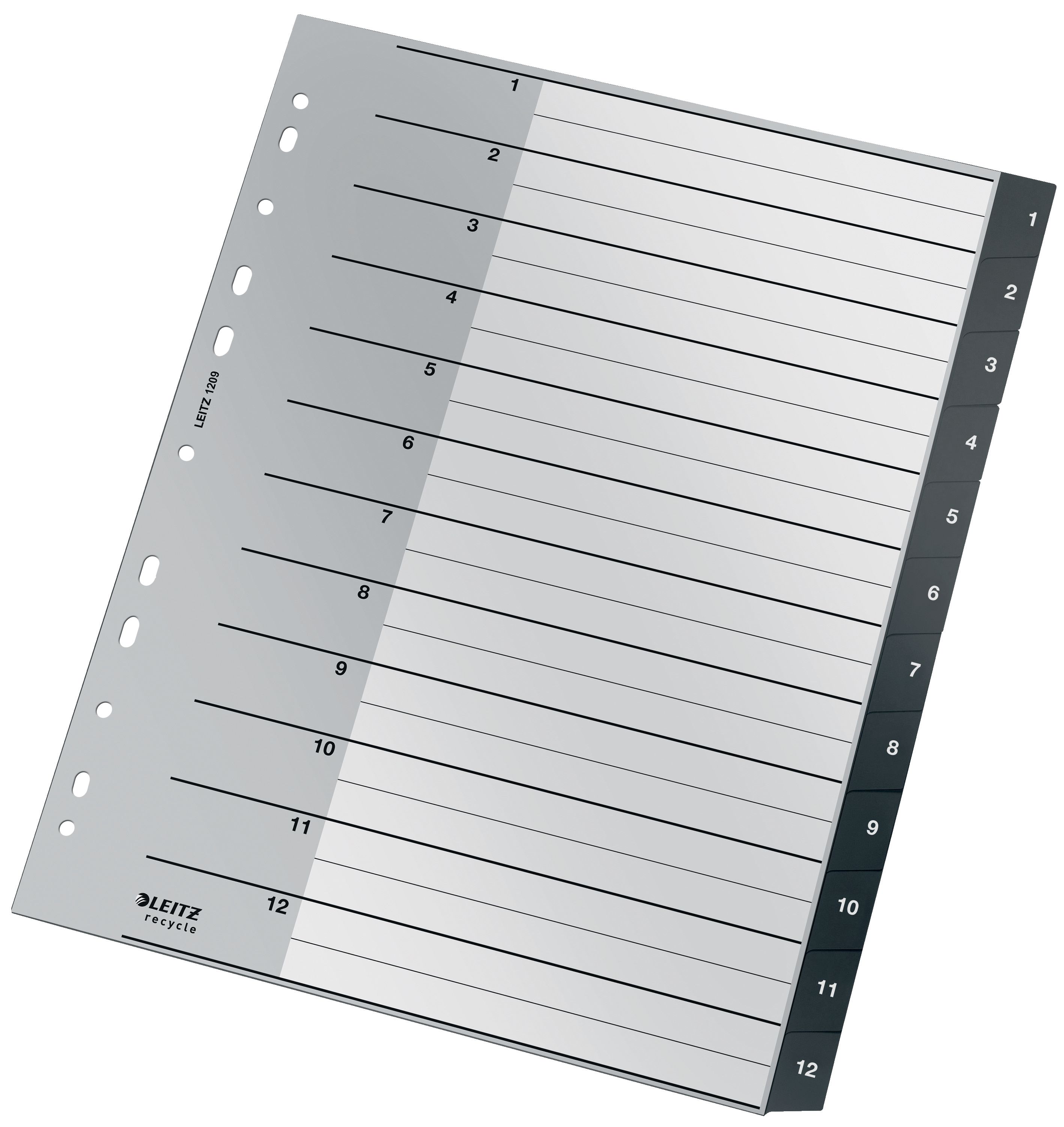 Sadalītājs dokumentiem Leitz, no pārstrādāta materiāla, 1 - 12, A4, PP, melns
