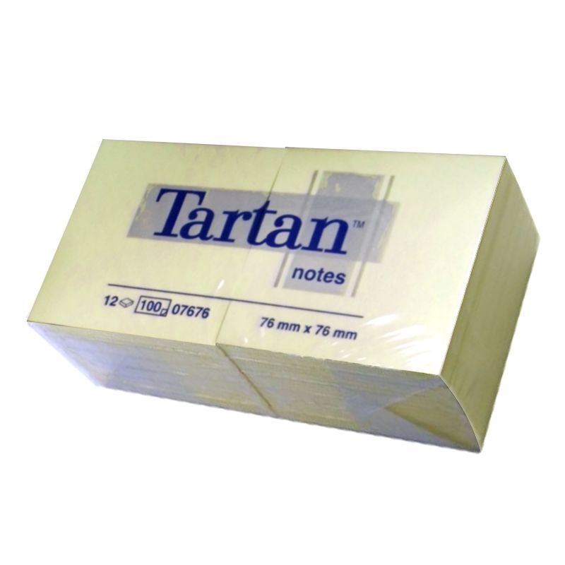 Piezīmju līmlapiņas TARTAN ar izmēru 76x76mm, ,12 gab/iepak., dzeltenā krāsā