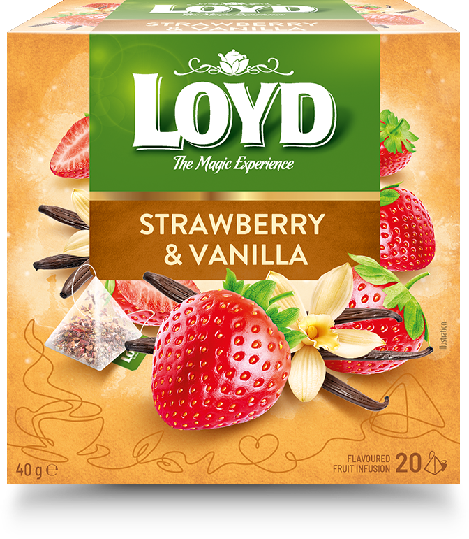 Augļu tēja LOYD Pyramids ar zemeņu un vaniļas garšu, 20x2 g