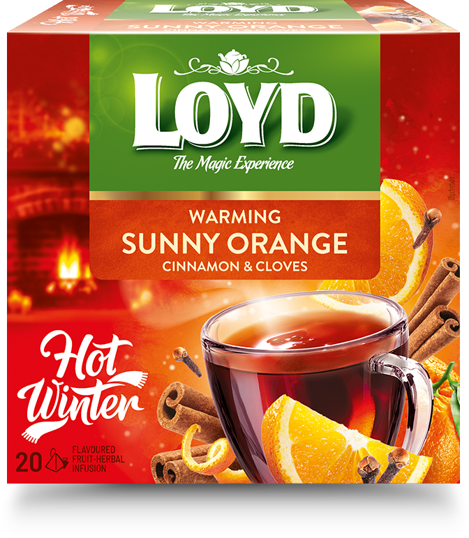 Augļu tēja LOYD Pyramids ar sildošu efektu Sunny Orange ar kanēli un krustnagliņām, 20x2 g