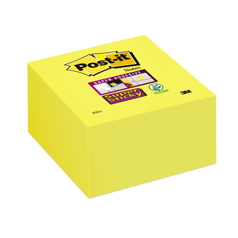 Piezīmju līmlapiņu kubs Post-it Super Sticky,350lpp, 76x76mm, dzeltens