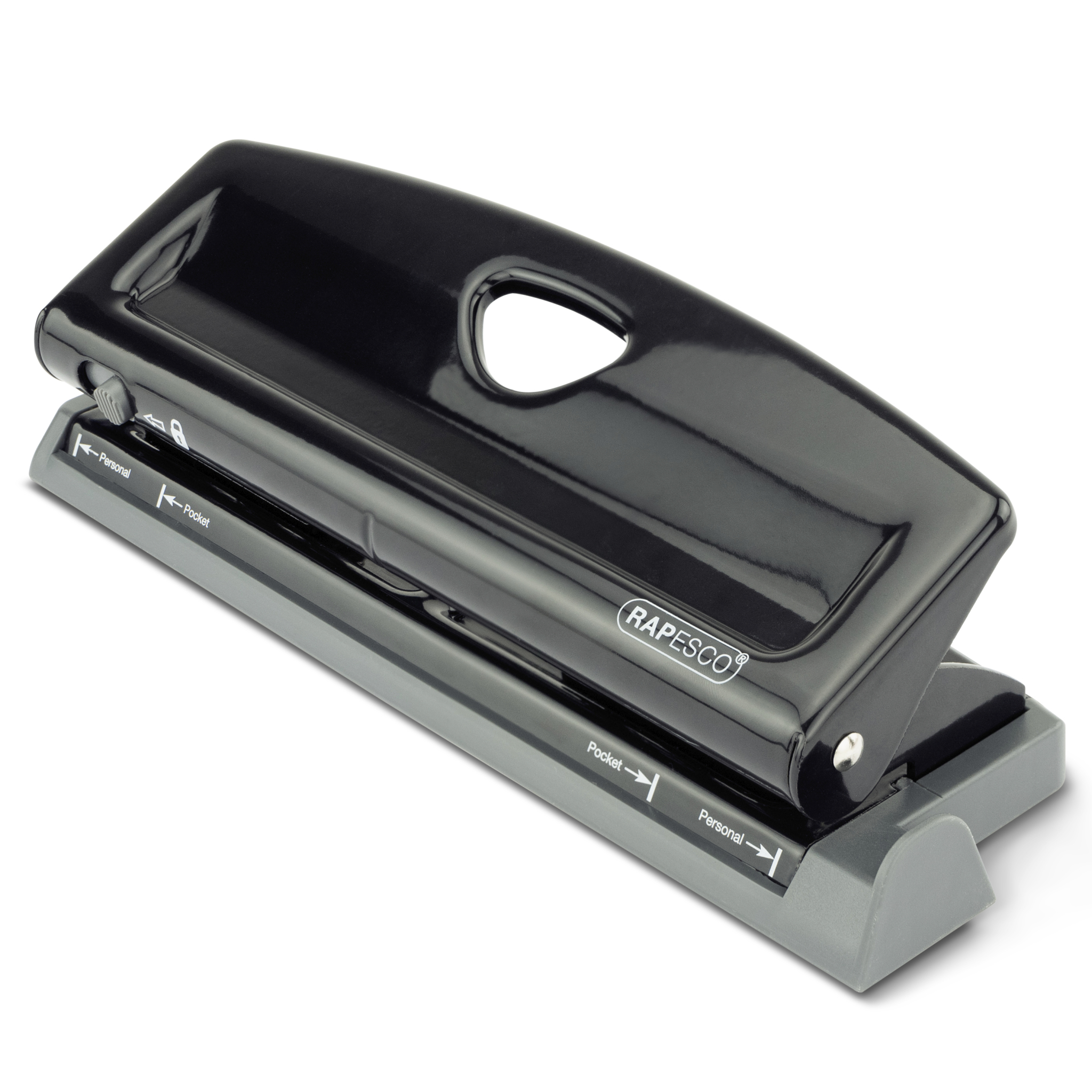 Regulējams caurumu perforators RAPESCO, 6 caurumi, 9 loksnes, melns