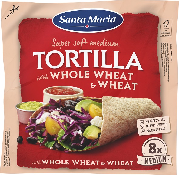 Kviešu pilngraudu tortiļas, vidējās 320G, Santa Maria
