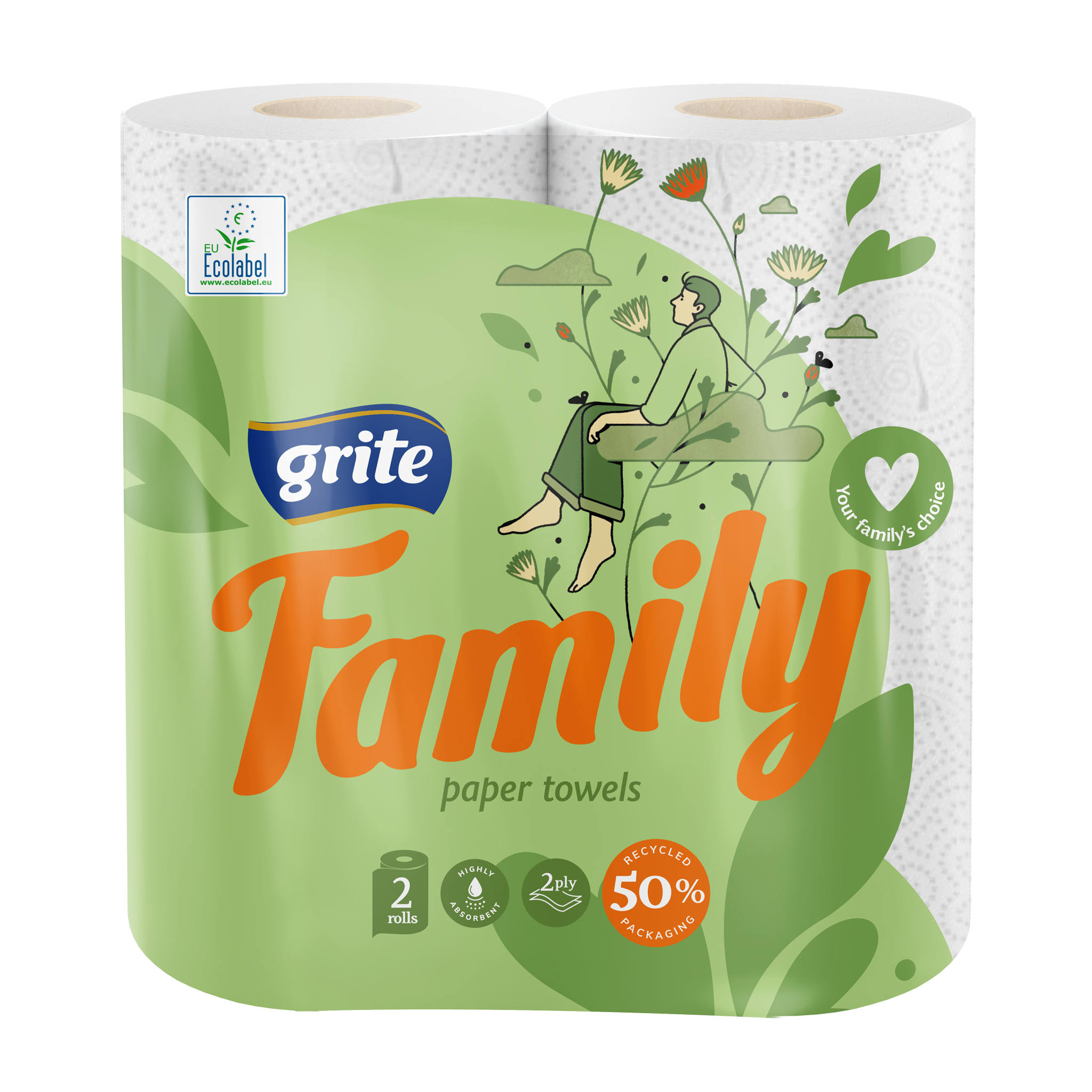 Virtuves dvieļi Grite Family, 2 ruļļi, 2 slāņu, 83 loksnes, 14.94m